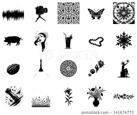 Intricate black silhouette of a butterfly with ornate wing patterns displayed on a neutral surface Intricate black silhouette of a butterfly with ornate wing patterns displayed on a neutral surface 141674773