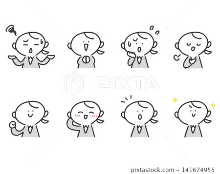 A set of cute, hand-drawn expressions of businesswomen: happy, troubled, relieved, realizing, and worried. A set of cute, hand-drawn expressions of businesswomen: happy, troubled, relieved, realizing, and worried. 141674955