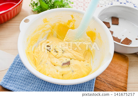 Break the chocolate bar into pieces and add it to the cookie dough and mix. Break the chocolate bar into pieces and add it to the cookie dough and mix. 141675257
