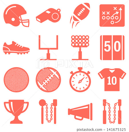 Set of American football icons including helmet and ball in flat vector style for sports design Set of American football icons including helmet and ball in flat vector style for sports design 141675325