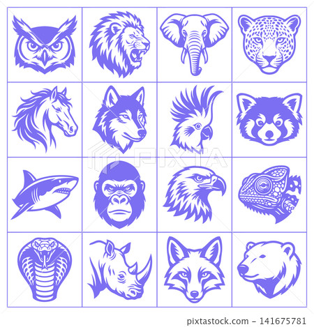 Set of wild animal head portraits in bold graphic style for nature and wildlife projects Set of wild animal head portraits in bold graphic style for nature and wildlife projects 141675781