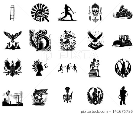 Silhouette graphic of a professional baseball player hitting a ball during a dynamic game match scene 141675786