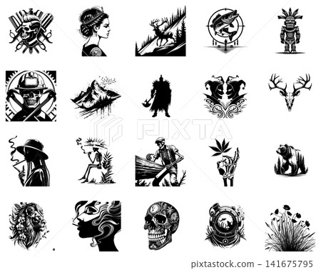 Silhouette vector of a classic diver helmet submerged in water surrounded by sea plants Silhouette vector of a classic diver helmet submerged in water surrounded by sea plants 141675795
