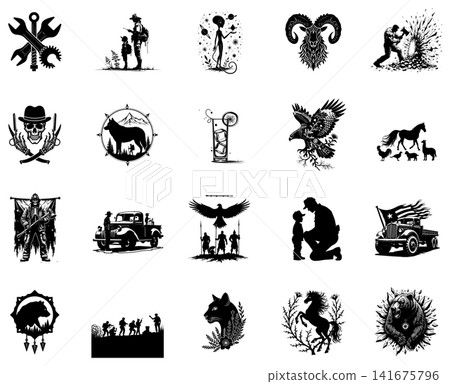 Silhouette vector of a wolf head with large wings for bold graphic emblem and logo 141675796