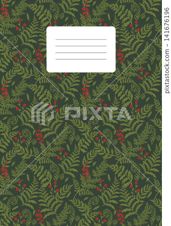 Copybook cover design. Vector botanical layout. Fern fronds all over print. Template for notebooks, planners, brochures, books, catalogs etc. Seamless pattern included in the samples. Copybook cover design. Vector botanical layout. Fern fronds all over print. Template for notebooks, planners, brochures, books, catalogs etc. Seamless pattern included in the samples. 141676196