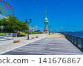 Kobe City, Hyogo Prefecture: The former Kobe Port signal station and Ferris wheel stand out against the bright summer sky. 141676867