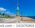 Kobe City, Hyogo Prefecture: The former Kobe Port signal station stands out against the bright blue summer sky. 141676868