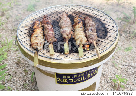 Yakitori grilled over a charcoal grill Yakitori grilled over a charcoal grill 141676888