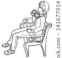 A young man sitting on a bench drinking coffee (line drawing) A young man sitting on a bench drinking coffee (line drawing) 141677014