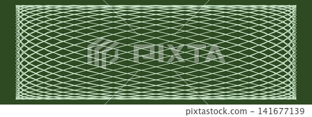 Vector mesh pattern on dark green background with intersecting light green curves forming intricate diamond lattice structure for textile or banner 141677139