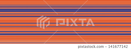 Horizontal stripe pattern in orange and blue with thin white separation lines creating rhythmic linear composition for nautical or sports branding Horizontal stripe pattern in orange and blue with thin white separation lines creating rhythmic linear composition for nautical or sports branding 141677142