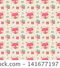 Cute Valentine Day gift box and red heart seamless pattern romantic birthday celebration surprise repeat background wallpaper paper print graphic clipart artwork design 141677197