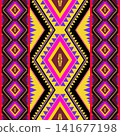 Colorful neon tribal ethnic geometric seamless pattern fabric texture African Aztec Maya traditional ornament repeat background wallpaper print graphic clipart artwork design 141677198