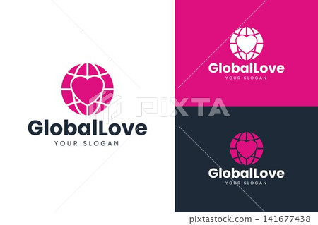 Modern Globe with Heart Logo for Charity Healthcare Global Organization Branding Modern Globe with Heart Logo for Charity Healthcare Global Organization Branding 141677438