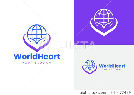 Modern Globe with Heart Hands Logo for Charity Healthcare and Global Organization Modern Globe with Heart Hands Logo for Charity Healthcare and Global Organization 141677439