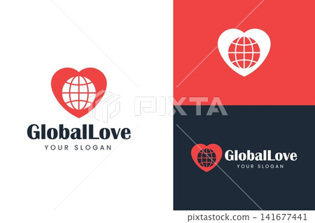 Modern Heart Globe Logo with Global Love Symbol Minimal Geometric Vector Icon for Charity Healthcare Travel Branding 141677441