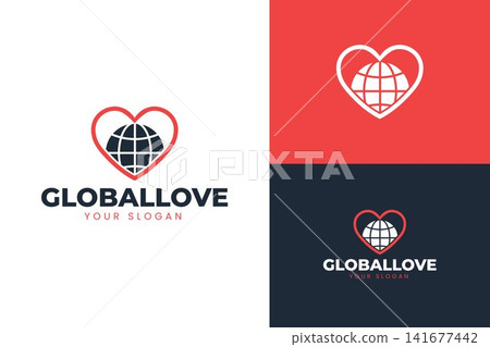 Modern Heart with Globe Logo for Charity Healthcare Global Community and Travel Brand Modern Heart with Globe Logo for Charity Healthcare Global Community and Travel Brand 141677442
