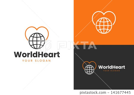 Minimalist Heart with Globe Logo for Charity Healthcare Global Organization Branding 141677445