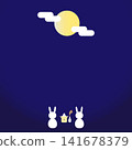 A background illustration of a rabbit enjoying moon viewing (with offerings). 141678379