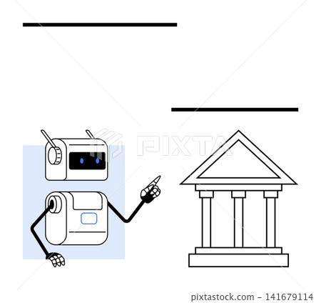 Artificial intelligence, digital governance, civic technology, innovation, data security, automation. A robot pointing to a government building outline. Digital governance and civic technology Artificial intelligence, digital governance, civic technology, innovation, data security, automation. A robot pointing to a government building outline. Digital governance and civic technology 141679114