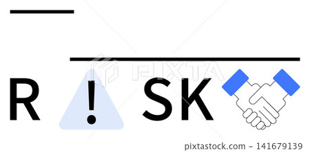 Risk management, business agreements, teamwork, caution, partnerships, decision-making. Text showing RISK with a warning sign and handshake icon. Risk management and business agreements concept Risk management, business agreements, teamwork, caution, partnerships, decision-making. Text showing RISK with a warning sign and handshake icon. Risk management and business agreements concept 141679139