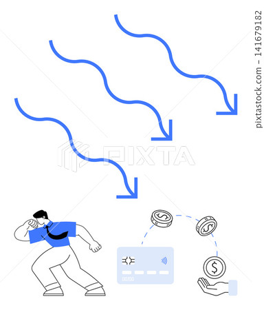 Cybersecurity, fraud prevention, digital banking, data protection, online theft, hacking. A hacker, credit card and arrows a security breach. Cybersecurity and fraud prevention visualization 141679182