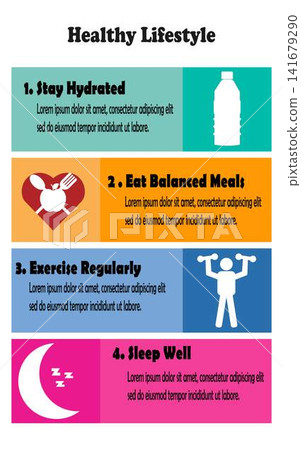 Healthy Lifestyle Infographics Template with Flat Icons Vector Illustration Healthy Lifestyle Infographics Template with Flat Icons Vector Illustration 141679290