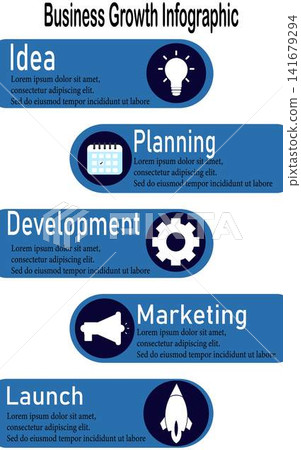 Business Growth Infographic Steps Template with Blue Icons Vector Layout Business Growth Infographic Steps Template with Blue Icons Vector Layout 141679294