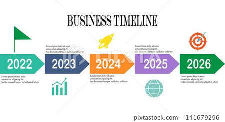 Business Timeline Infographic Template with Arrow Steps Vector Layout Business Timeline Infographic Template with Arrow Steps Vector Layout 141679296