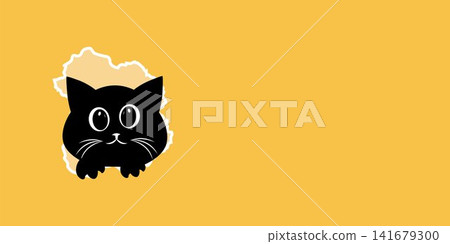 Cute Black Cat Peeking Through Torn Paper Hole Vector Cute Black Cat Peeking Through Torn Paper Hole Vector 141679300