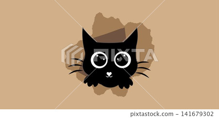 Cute Black Cat Peeking Through Torn Paper Hole Vector Cute Black Cat Peeking Through Torn Paper Hole Vector 141679302