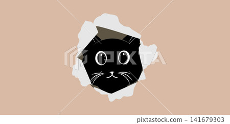 Cute Black Cat Peeking Through Torn Paper Hole Vector Cute Black Cat Peeking Through Torn Paper Hole Vector 141679303