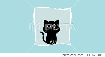 Cute Black Cat Sitting Inside Torn Paper Frame Vector Illustration 141679306