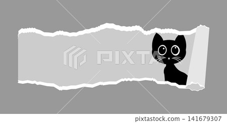 Cute Black Cat Peeking Through Ripped Paper Banner Vector Illustration Cute Black Cat Peeking Through Ripped Paper Banner Vector Illustration 141679307