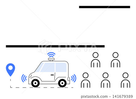 Smart transportation, urban mobility, autonomous driving, GPS navigation, future technology, connected communities. Self-driving car with GPS icon and communication symbols. Smart transportation Smart transportation, urban mobility, autonomous driving, GPS navigation, future technology, connected communities. Self-driving car with GPS icon and communication symbols. Smart transportation 141679389