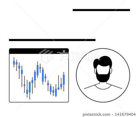 Business analytics, stock trading, data management, financial insights, user interface design, personal identity. A candlestick chart alongside a circular profile icon. Business analytics and stock Business analytics, stock trading, data management, financial insights, user interface design, personal identity. A candlestick chart alongside a circular profile icon. Business analytics and stock 141679404