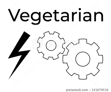 Energy, vegetarian lifestyle, eco-friendly choices, innovation, machinery, sustainability. Text Vegetarian with a lightning bolt and gears. Energy and vegetarian lifestyle concepts Energy, vegetarian lifestyle, eco-friendly choices, innovation, machinery, sustainability. Text Vegetarian with a lightning bolt and gears. Energy and vegetarian lifestyle concepts 141679516