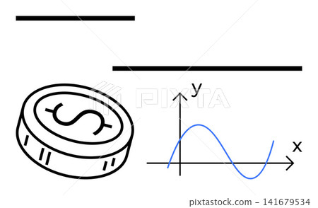 Financial analysis, statistics, investment, economics, business growth, data . A coin with a dollar symbol next to a graph showing fluctuations. Financial analysis and statistics concept Financial analysis, statistics, investment, economics, business growth, data . A coin with a dollar symbol next to a graph showing fluctuations. Financial analysis and statistics concept 141679534