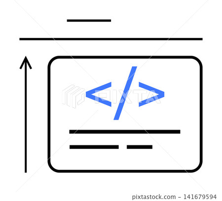 Web design, coding tutorials, programming, responsive layouts, digital tools, tech education. Minimalist code symbol aligned with arrows and lines. Web design and coding tutorials concept 141679594