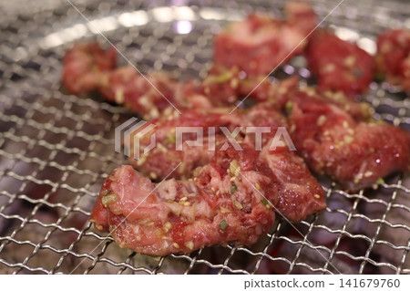 Marinated Meat on Grill Ready for Cooking Marinated Meat on Grill Ready for Cooking 141679760