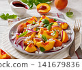 Summer fresh peach salad with red onion and cheese 141679836