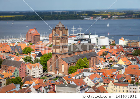Stralsund, Germany - aerial view of 14th century St. James church (Jakobikirche) Stralsund, Germany - aerial view of 14th century St. James church (Jakobikirche) 141679931