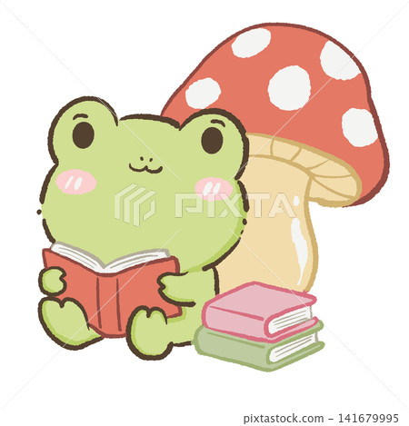 Cute Kawaii Chibi Frog Reading a Book Beside a Giant Fly Agaric Mushroom Cozy Woodland Library Cottagecore Clipart Illustration Cute Kawaii Chibi Frog Reading a Book Beside a Giant Fly Agaric Mushroom Cozy Woodland Library Cottagecore Clipart Illustration 141679995