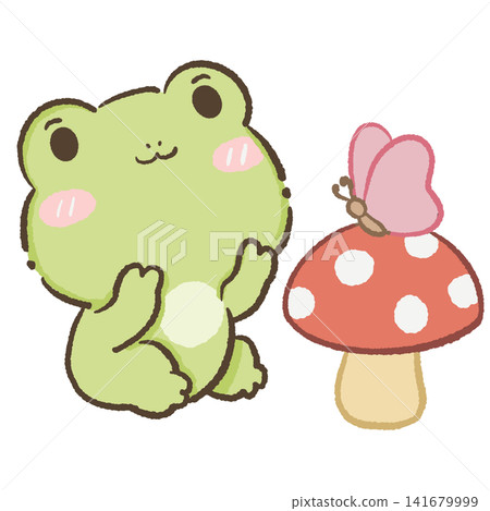 Cute Kawaii Chibi Frog Watching a Pink Butterfly Rest on a Red Mushroom Woodland Cottagecore Clipart Illustration Cute Kawaii Chibi Frog Watching a Pink Butterfly Rest on a Red Mushroom Woodland Cottagecore Clipart Illustration 141679999