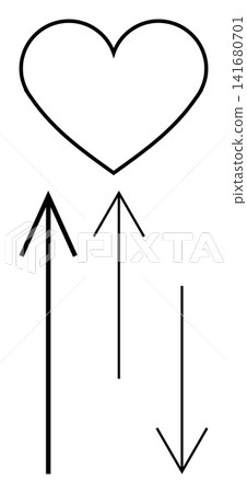 Love, relationships, decision-making, direction, growth, navigation. A heart symbol above upward and downward arrows. Love and relationships concept illustrated with directional elements 141680701