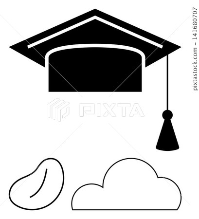 Education, inspiration, learning, creativity, achievement, future goals. Graduation cap with tassel, cloud and bean-thumbs up shape in a clean and minimal layout. Education and future goals concept Education, inspiration, learning, creativity, achievement, future goals. Graduation cap with tassel, cloud and bean-thumbs up shape in a clean and minimal layout. Education and future goals concept 141680707