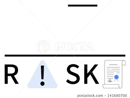 Risk planning, legal compliance, financial analysis, corporate strategy, contract assessment, responsibility. Exclamation triangle and scroll icon with text risk. Risk planning and legal compliance Risk planning, legal compliance, financial analysis, corporate strategy, contract assessment, responsibility. Exclamation triangle and scroll icon with text risk. Risk planning and legal compliance 141680708
