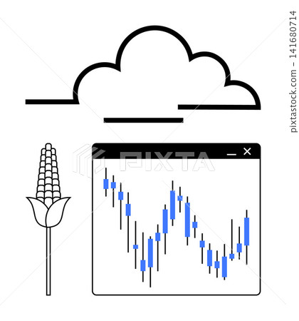 Agriculture, commodities trading, technology, market analytics, food production, sustainability. Corn ear and cloud above a stock market graph. Agriculture and commodities trading concept Agriculture, commodities trading, technology, market analytics, food production, sustainability. Corn ear and cloud above a stock market graph. Agriculture and commodities trading concept 141680714