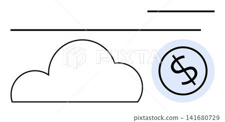 Cloud services, financial technology, data storage, online banking, digital economy, remote access. A cloud icon and a dollar symbol circle. Cloud services and financial technology concept Cloud services, financial technology, data storage, online banking, digital economy, remote access. A cloud icon and a dollar symbol circle. Cloud services and financial technology concept 141680729
