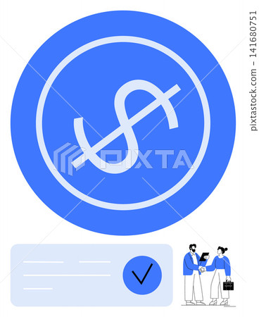 Finance, business agreements, secure payments, transactions, money management, verification. Blue dollar symbol with a business handshake and payment confirmation. Finance and business agreements Finance, business agreements, secure payments, transactions, money management, verification. Blue dollar symbol with a business handshake and payment confirmation. Finance and business agreements 141680751